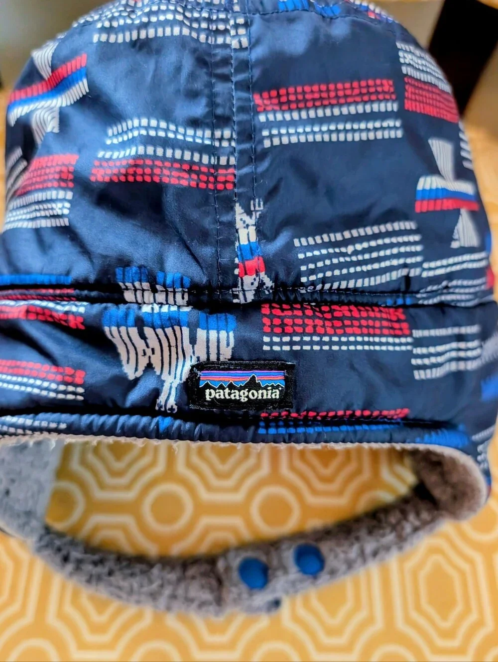 Patagonia Kids Reversible Navy Red & Blue Patterned, Cozy Gray Fleece Winter Hat